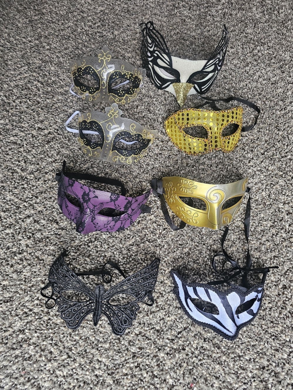 Assorted Mardi Gras & Masquerade Masks - Gold, Black, Purple, White, Yellow